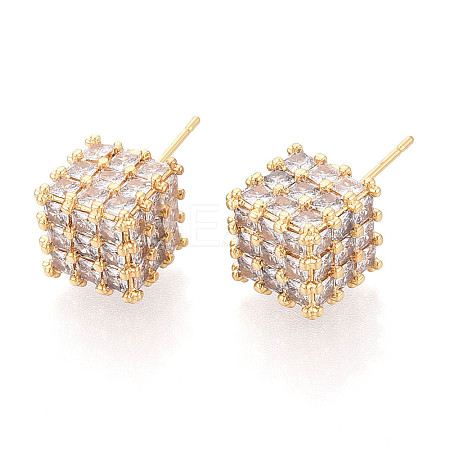 Brass Micro Pave Clear Cubic Zirconia Stud Earrings EJEW-N061-02G-1
