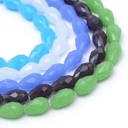 Teardrop Faceted Imitation Jade Glass Beads Strands GLAA-Q052-A-1