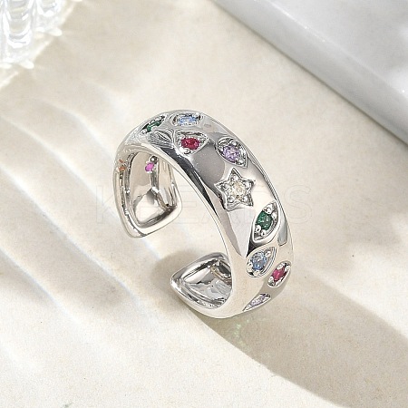 Brass Micro Pave Colorful Cubic Zirconia Cuff Open Rings RJEW-Z145-05P-1