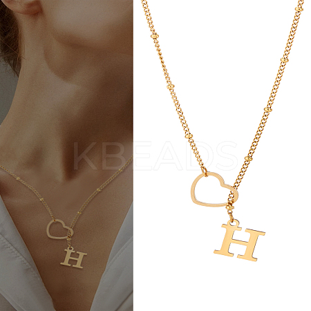 1Pc Letter & Heart Stainless Steel Lariat Necklaces for Women NJEW-LP0002-87G-H-1