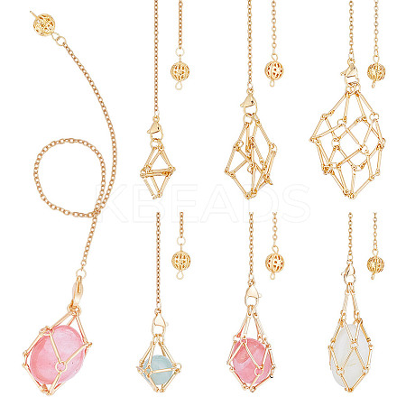 6Pcs 3 Styles 304 Stainless Steel Chain Macrame Pouch Empty Stone Holder Dowsing Pendulums HJEW-UN00066-1
