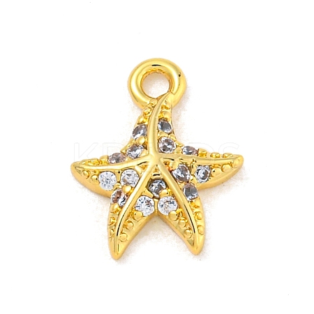 Starfish Rack Plating Brass Micro Pave Clear Cubic Zirconia Charms KK-P277-12G-1