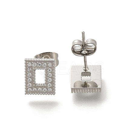 304 Stainless Steel Micro Pave Clear Cubic Zirconia Stud Earrings EJEW-H018-03P-03-1