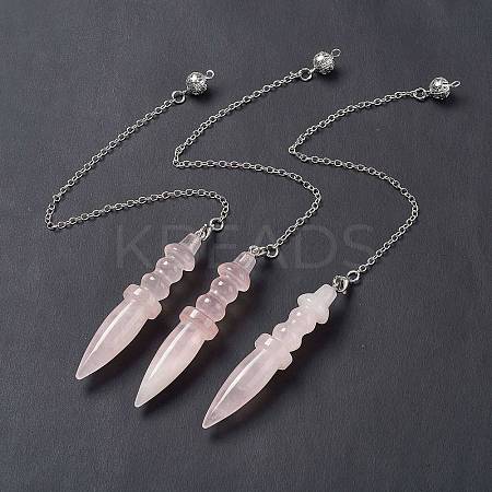 Natural Rose Quartz Pointed Dowsing Pendulums AJEW-B020-06P-07-1