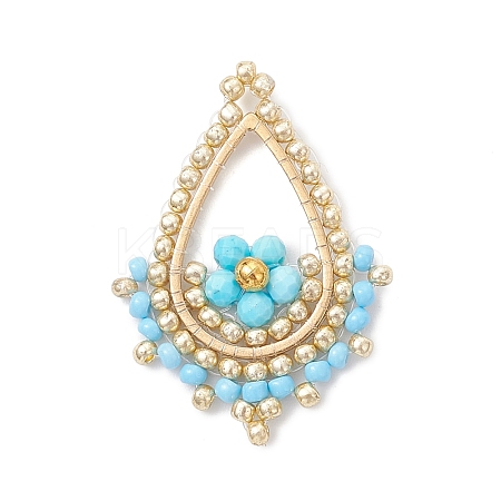 Faceted Round Dyed Natural Magnesite & Glass Seed Beaded Pendants PALLOY-MZ01097-04-1