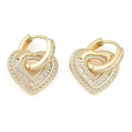 Brass Pave Clear Cubic Zirconia Hoop Earring for Women EJEW-S225-10G-03-1
