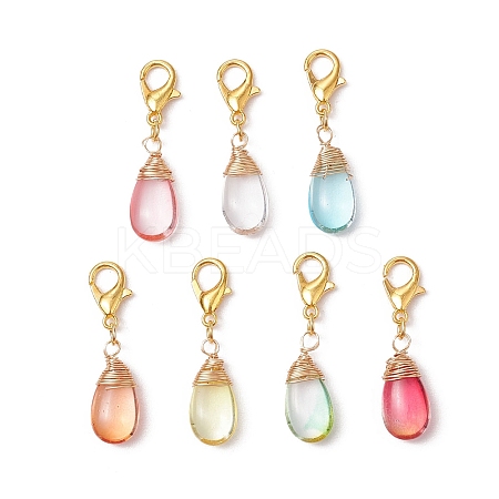 Wire Wrapped Glass Teardrop Pendant Decorations HJEW-JM02974-02-1