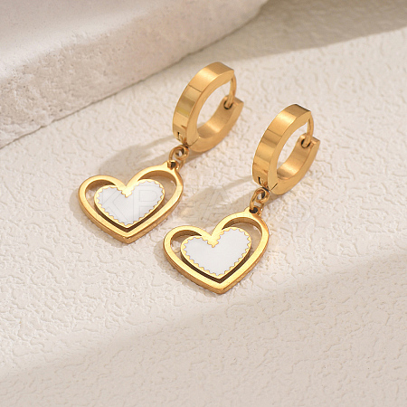 Romantic 201 Stainless Steel Hollow Heart Pendant Hoop Earrings for Sweet Daily Parties XH1770-2-1