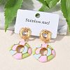 304 Stainless Steel Enamel Dangle Stud Earrings for Women EJEW-F353-01G-01-1