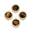 Natural Tiger Eye Connector Charms KK-N258-12G-1