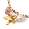 Cherry Quartz Glass & Fresheater Pearl & Starfish Charm Bracelets BJEW-K237-06G-02-2