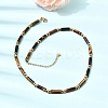 Natural Tiger Eye & Synthetic Non-magnetic Hematite Column Beaded Necklaces with 304 Stainless Steel End Chains NJEW-K301-01B-1