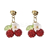 Cherry 304 Stainless Steel Handmade Polymer Clay Rhinestone Dangle Stud Earrings EJEW-JE06428-02-2