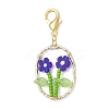 Oval with Flower Glass Seed Bead & Lampwork & Alloy Pendant Decoraitons HJEW-MZ00351-02-2