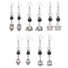 5 Pairs 5 Styles Natural Lava Rock Round Beaded Dangle Earrings EJEW-JE05476-S-1