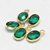 Oval Faceted Golden Tone Brass Glass Charms GLAA-O015-10G-1