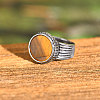 304 Stainless Steel with Natural Tiger Eye Finger Rings for Men FS-WGE1297-05-4