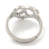 Heart with Letter & Flower Rack Plating Brass Adjustable Rings for Women RJEW-I105-05P-A-3