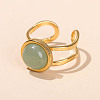 304 Stainless Steel & Natural Aventurine Cuff Rings FS-WGDE3F0-16-1