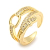 Rack Plating Brass Micro Pave Cubic Zirconia Open Cuff Ring for Women RJEW-F153-02G-1