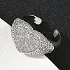 Heart Brass Micro Pave Cubic Zirconia Cuff Rings for Women RJEW-A069-11P-01-3