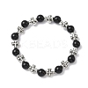 3Pcs Natural Black Onyx & Larvikite & Malaysia Jade Round Beads Stretch Bracelets BJEW-JB12343-4