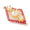 Imitation Pearl & Glass Seed Beaded Floral Rhombus Links Connector Charms PALLOY-MZ01182-02-3