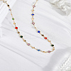 1Pc Brass & Alloy Colorful Glass Flat Round Link Chain Necklaces NJEW-LP0002-85G-3