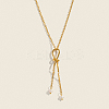 Minimalist Stainless Steel and Water Drop Natural Freshwater Pearl Knot Tassel Pendant Necklaces for Women DX0351-1-1