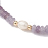 Natural Lilac Jade Rondelle & Pearl Beaded Stretch Bracelets BJEW-JB09918-04-3