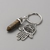 Bullet Natural Wood Lace Stone Pendant Keychain with Hamsa Hand/Hand of Miriam with Eye Charm KEYC-WH0029-79C-2