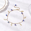 Handmade Evil Eye Lampwork & Stainless Steel Leaf Tassel 304 Stainless Steel Curved Bar Link Chain Anklets for Women AJEW-AN00742-02-1