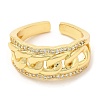Rack Plating Brass Curb Chains Shape Open Cuff Ring with Cubic Zirconia RJEW-R138-01G-1