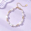 Natural Cultured Freshwater Pearl & Brass Beaded Bracelets for Women BJEW-JB13366-1