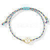 Handmade Flat Round with Cross Brass Resin Beaded Adjustable Bracelets RY0918-5-1