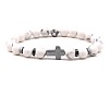 8MM Round Natural Howlite Beaded Stretch Bracelets with Synthetic Non-magnetic Hematite Cross FA1012-3-1