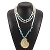 Boho Dyed Synthetic Turquoise Chip & Plastic Pearl Multi Layered Necklaces NJEW-U006-04A-G-1