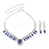 Alloy Rhinestone Rectangle Pendant Necklaces & Horse Eye Stud Earring Sets for Women SJEW-U001-01P-04-3