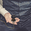 Vintage Alloy Flat Round Dragon Eye Pocket Watch with Brass Curb Chain AJEW-PH0007-67AB-5