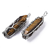 Natural Tiger Eye Big Wire Wrapped Pointed Pendants G-T133-P02B-2