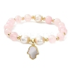 Natural Rose Quartz & Pearl Beaded Stretch Bracelet BJEW-JB09360-02-1