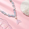 Natural Aquamarine Chip & Imitaton Round Pearl Beaded Adjustable Necklaces NJEW-JN05227-05-1