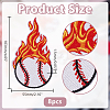 8Pcs Baseball with Fire Polyester Computerized Embroidery Cloth Iron on/Sew on Patches PATC-HY0002-01-2
