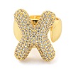 Brass Micro Pave Clear Cubic Zirconia Letter Open Cuff Ring for Women RJEW-M173-01G-X-2