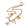 304 Stainless Steel Starfish Dolphin Shell Pink Enamel Rainbow Pendant Necklaces for Women NJEW-F346-01G-4