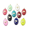 Oval with Heart Brass Micro Pave Clear Cubic Zirconia Pendants KK-Z114-25G-1
