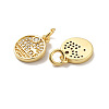 Flat Round with Pavilion Brass Micro Pave Clear Cubic Zirconia Charms KK-G425-19G-2