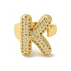 Letter Brass Micro Pave Clear Cubic Zirconia Open Cuff Ring for Women RJEW-N046-03K-G-2