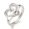 Heart with Letter Rack Plating Brass Micro Pave Clear Cubic Zirconia Adjustable Rings for Women RJEW-I105-01P-J-1