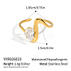 Irregular 304 Stainless Steel Cubic Zirconia Cuff Open Rings for Women RA2180-9-1